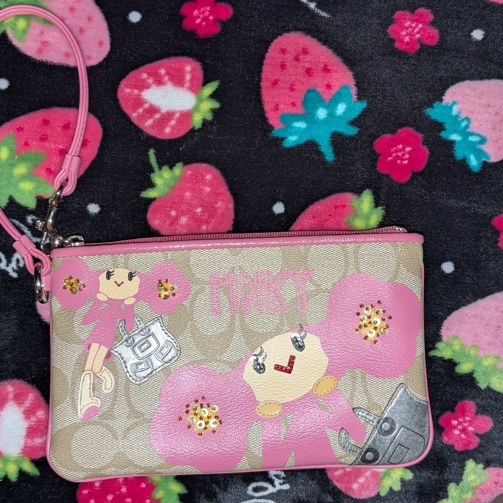 Coach Poppy Collection Pink Floral Signature Wristlet Mascot Wrislet Women's Y2K